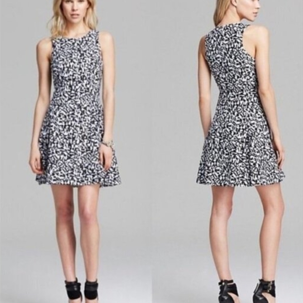 Sleeveless Black & White Patterned Fit-and-Flare Dress